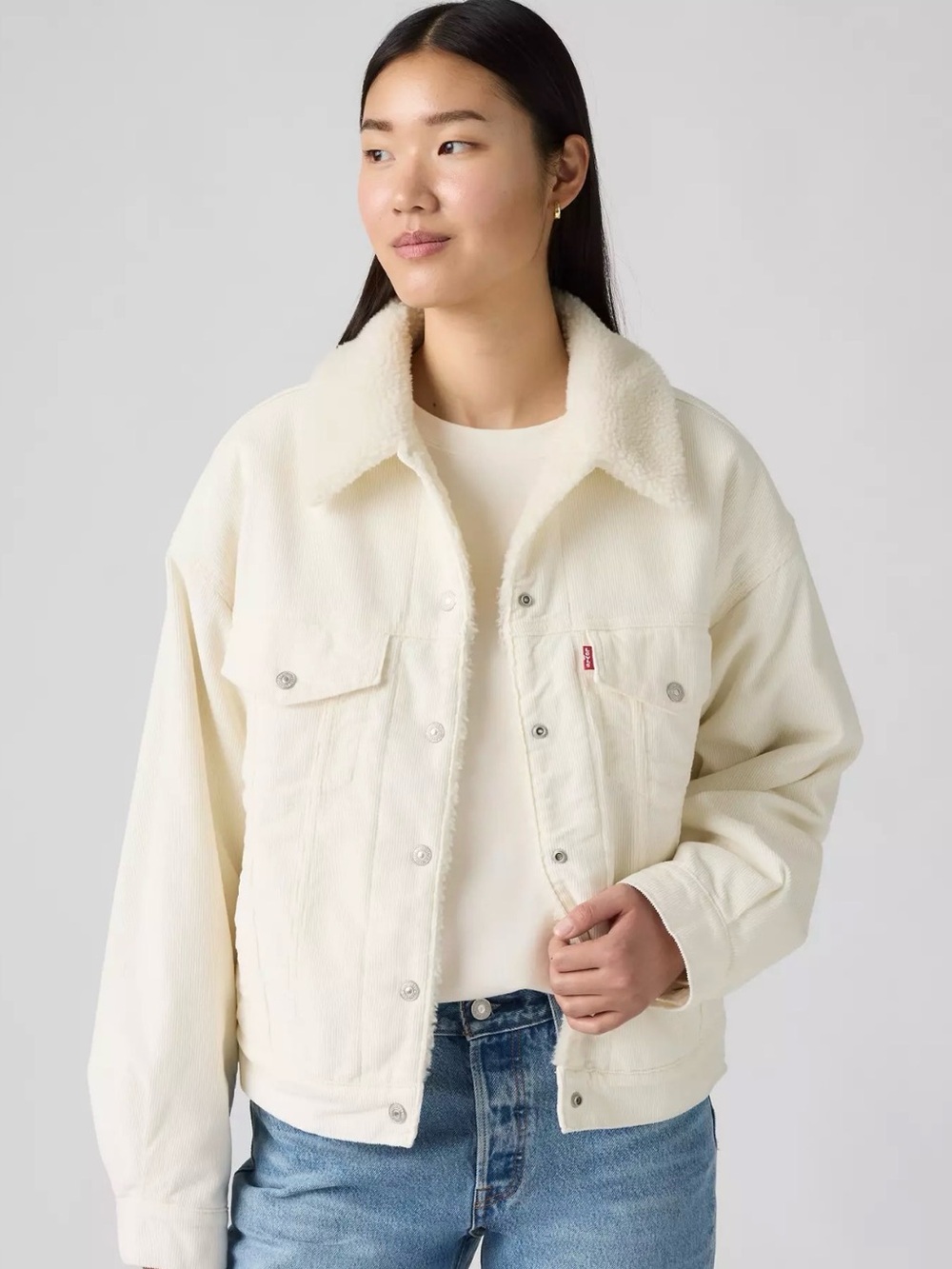 Levi's Women's Cream Sherpa-Lined Corduroy 90s Trucker Jacket XL NWT